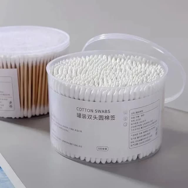 메이크업 및 메이크업 제거를위한 더블 엔드 라운드 헤드가있는 500PCS 일회용 면봉 상자 매일 청소 애완 동물 관리 다목적