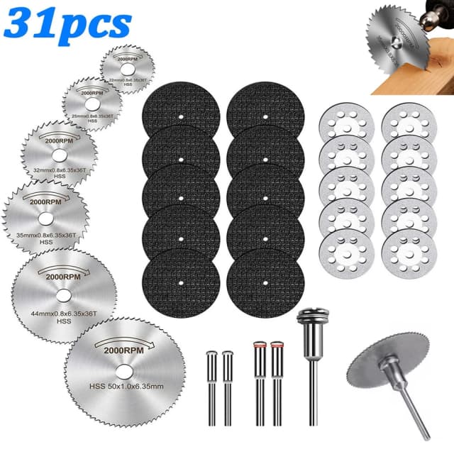 31개 절단 디스크 HSS 원형 톱 미니 드릴 로터리 도구 금속, 목재, 석재, PVC 절단용 다중 크기 블레이드