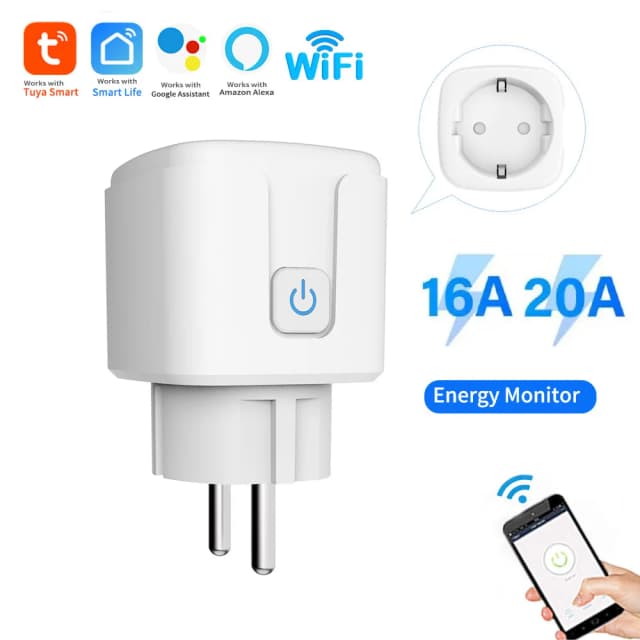 Tuya 스마트 소켓 콘센트 EU 플러그 16A/20A 전원 모니터 타이밍 음성 제어 Wifi 스마트 플러그는 Alexa Google 홈과 함께 작동합니다.