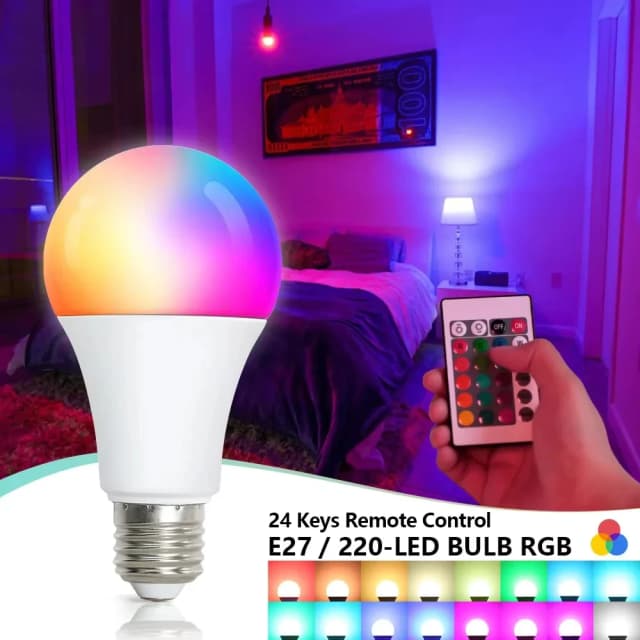 E27 RGB LED 전구 화이트 램프 스포트라이트 220V IR 리모컨 포함, 침실 파티 홈데코용 색상 변경 가능 멀티컬러