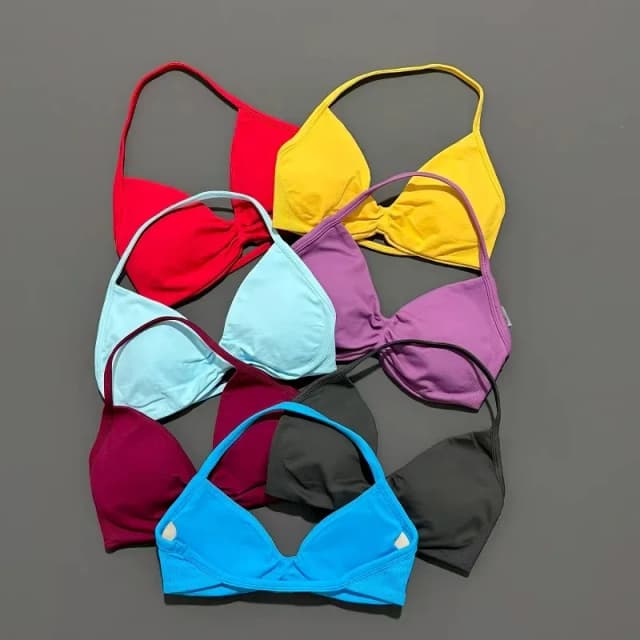 히스텔로 스트래피 브라 짐 탑 여성용 하이 서포트 얇은 스트랩 홀터 스포츠 심리스 브라 스크런치 푸쉬업 운동 요가 탱크탑