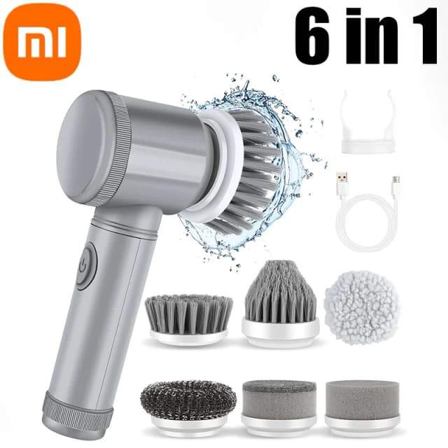 샤오미 MIJIA 전동 스크러버, 스핀 청소 브러시, 교체 가능한 브러시 헤드 5 개 포함, 욕실 전동 청소 브러시