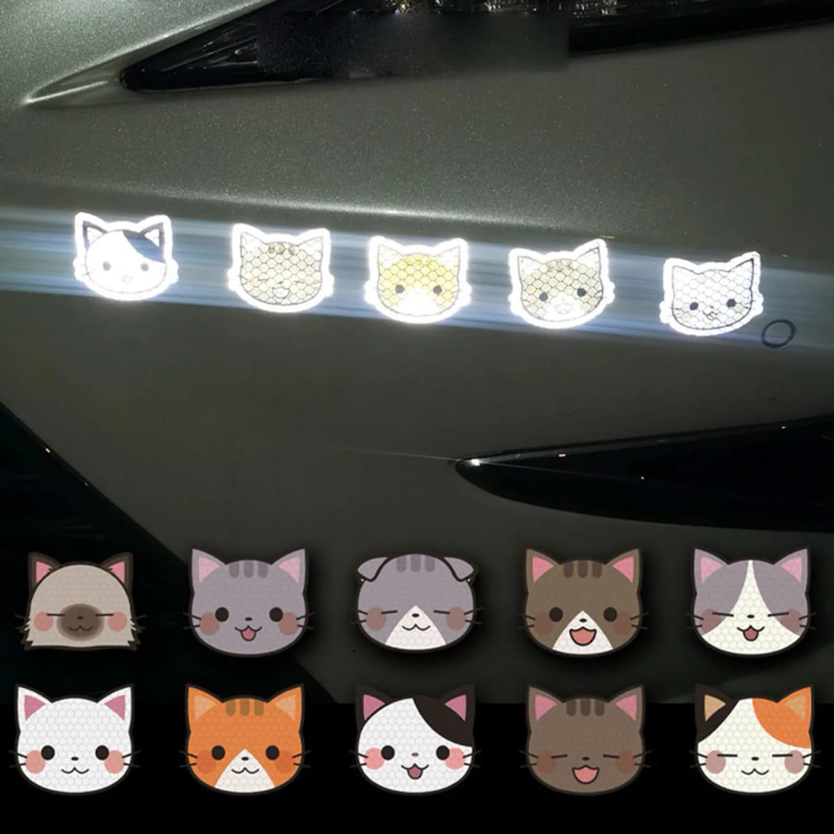 귀여운 고양이 자동차 경고 반사 스티커 밤 운전 보안 자동차 장식에 대 한 반사판 스티커를 찢기 쉬운 10Pcs