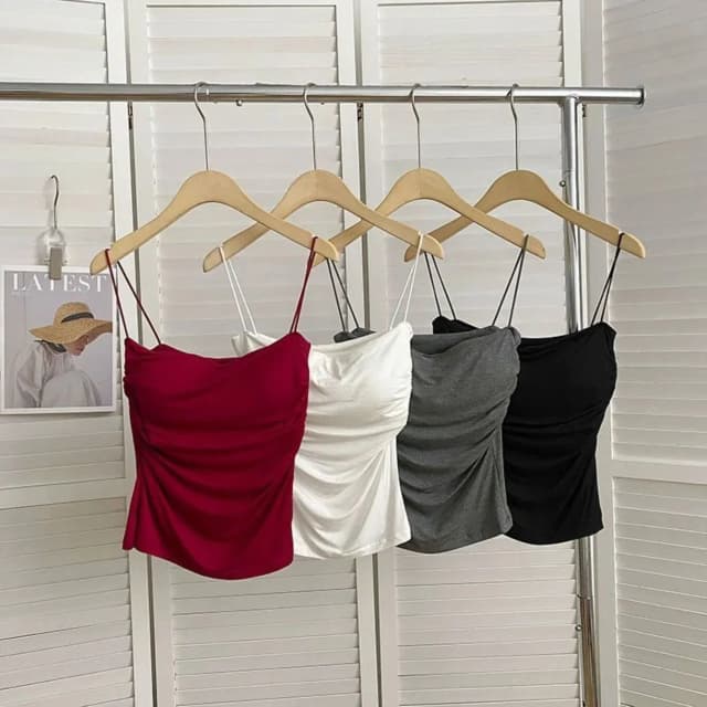 여성용 민소매 탑 탱크 속옷 핏 캐미솔, 섹시한 짧은 탑, 얇은 스트랩, 플레인 화이트 탱크 탑, 한국 스타일