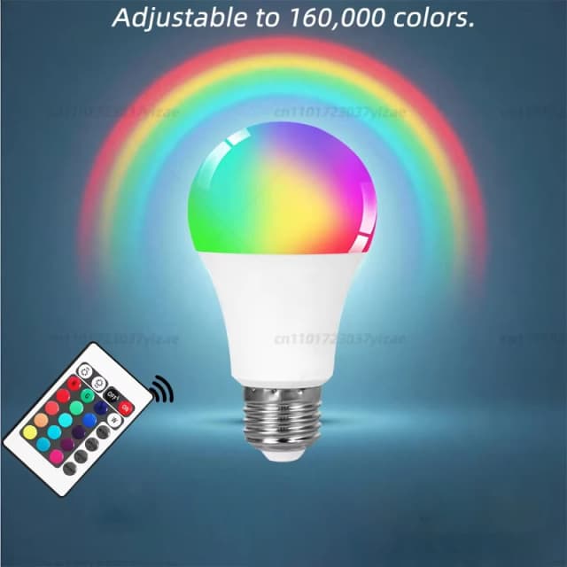 16색 RGB 전구 LED 멀티컬러 전구 E27 베이스 220V 가정용 조명 디밍 가능 24키 리모컨 분위기 네온 조명