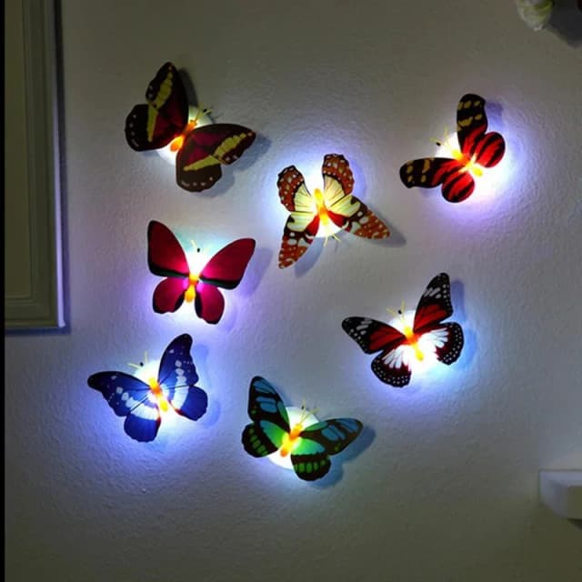 Ranpo 뜨거운 나비 밤 빛 크리 에이 티브 재밌는 다채로운 빛나는 나비 빛 Stickable Diy LED 하우스 장식 벽 조명