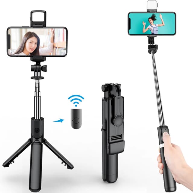 3In1 블루투스 무선 셀카 삼각대 채우기 라이트 셔터 원격 제어 아이폰 스마트 폰용 휴대용 접이식 모노 포드
