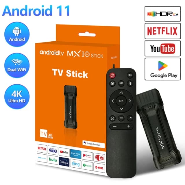 구글 유튜브 네트워크 미디어 플레이어용 스마트 TV 스틱, 미니 MX10 TV 스틱, 2.4g 5G 듀얼 와이파이, 안드로이드 11 OS HDR 셋톱, 4K 1080p