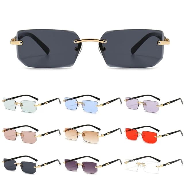남성 여성을위한 트렌디 한 무테 선글라스 패션 Frameless 직사각형 태양 안경 Retro Shades 여름 여행 안경 UV400