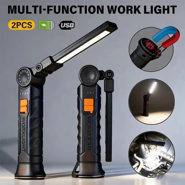 휴대용 COB LED 손전등 USB 충전식 작업등 내장 배터리가 있는 자석 랜턴 행잉 램프 캠핑 토치