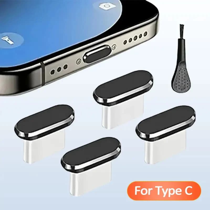 4개입 USB C 먼지 방지 플러그 세트 (청소 브러시 포함) - iPhone15, 16, 삼성 스마트폰용 충전 포트 커버 캡