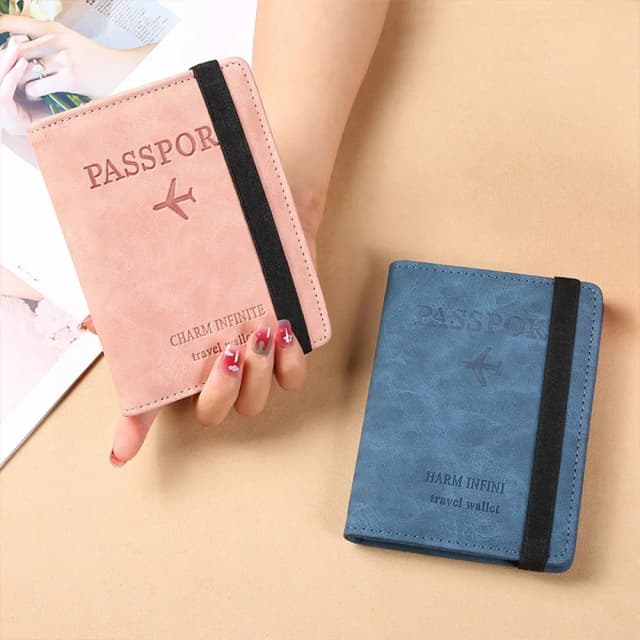 PU 가죽 RFID 차단 여권 홀더 커버 케이스 남성 여성을위한 여행 지갑 다기능 ID 은행 카드 홀더-mw