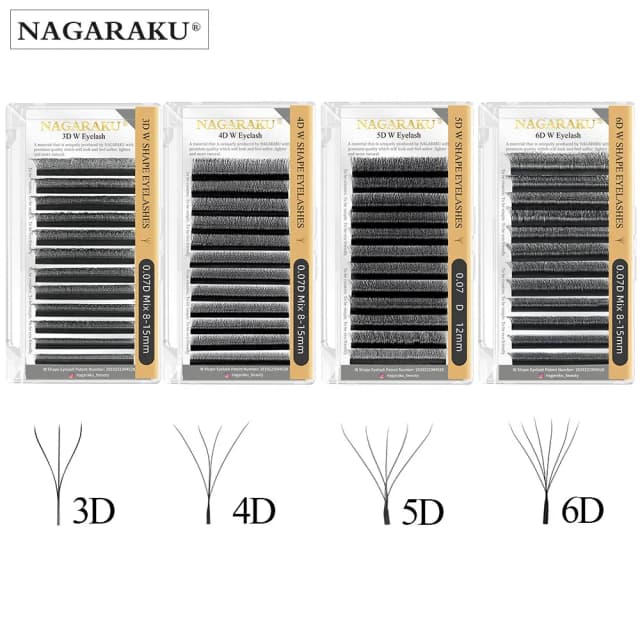 NAGARAKU 3D 4D 5D 6D W 모양 미리 만들어진 팬 자동 꽃 속눈썹 연장 자연 부드러운 빛 전체 밀도