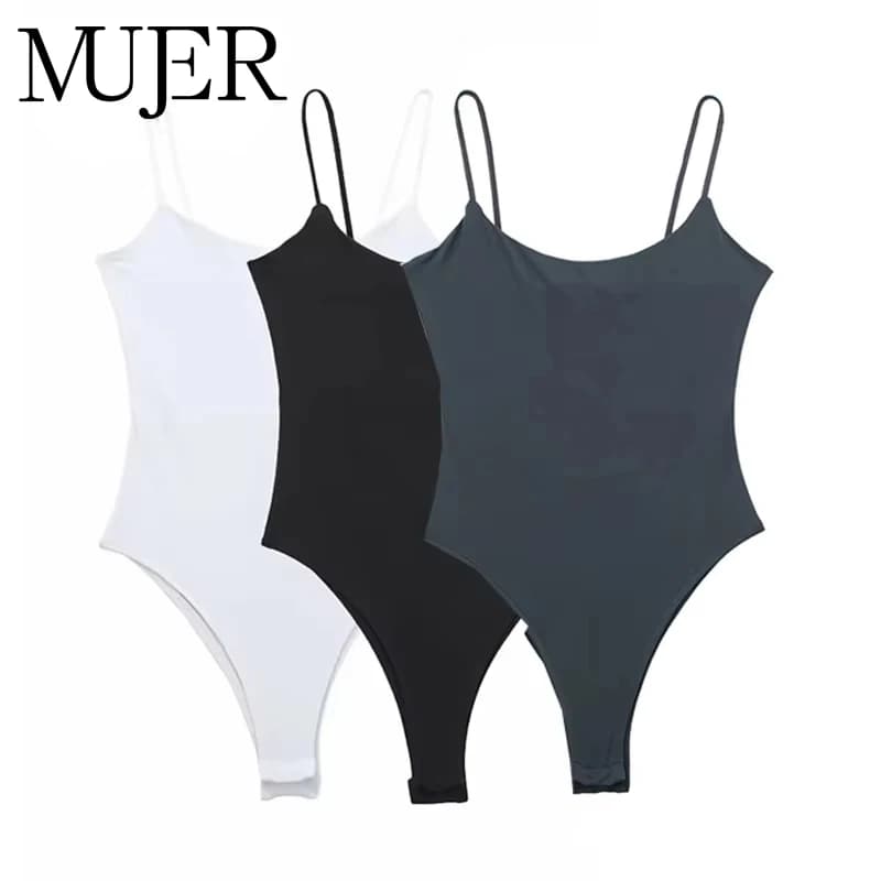 MUJER 화이트 블랙 바디 여성 민소매 타이트 바디 슈트 란제리 섹시한 여성 바디 바디 컨 백 레스 바디 슈트 여성 여름상의