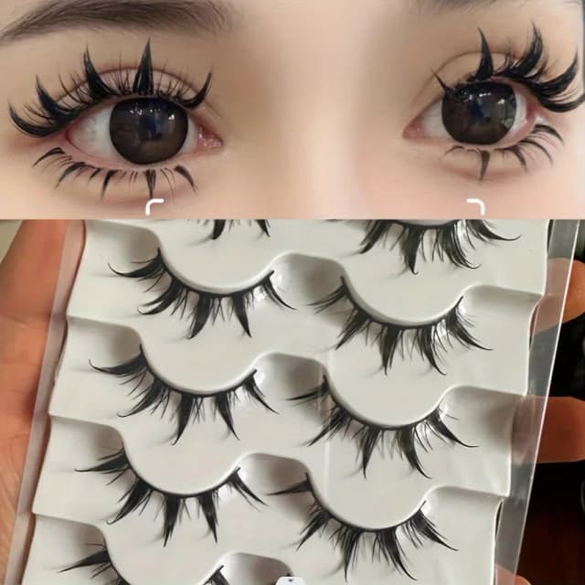 애니메이션에서 영감을 받은 인조 속눈썹, 5쌍 만화 눈 인조 속눈썹, 극적인 룩 악마 스타일, 볼륨감 및 길어짐