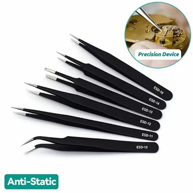 정전기 방지 스테인리스 스틸 트위저 정밀 유지 보수 산업 수리 벤딩 도구, 가정 작업 및 모델 제작용, 6 개