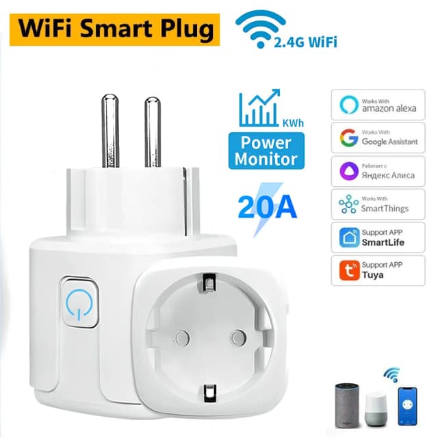 Tuya WiFi 스마트 소켓 EU 플러그 20A 전원 모니터 타이밍 기능 포함 스마트 라이프 음성 제어는 Alexa Google 홈과 함께 작동합니다. ﻿