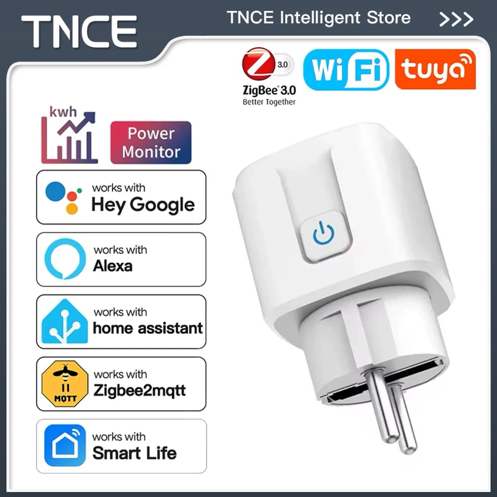 TNCE 투야 EU 플러그 WiFi 또는 Zigbee3.0 스마트 소켓 16/20A, 전력 모니터 타이머 기능 음성 제어 알렉사 구글 홈 지원