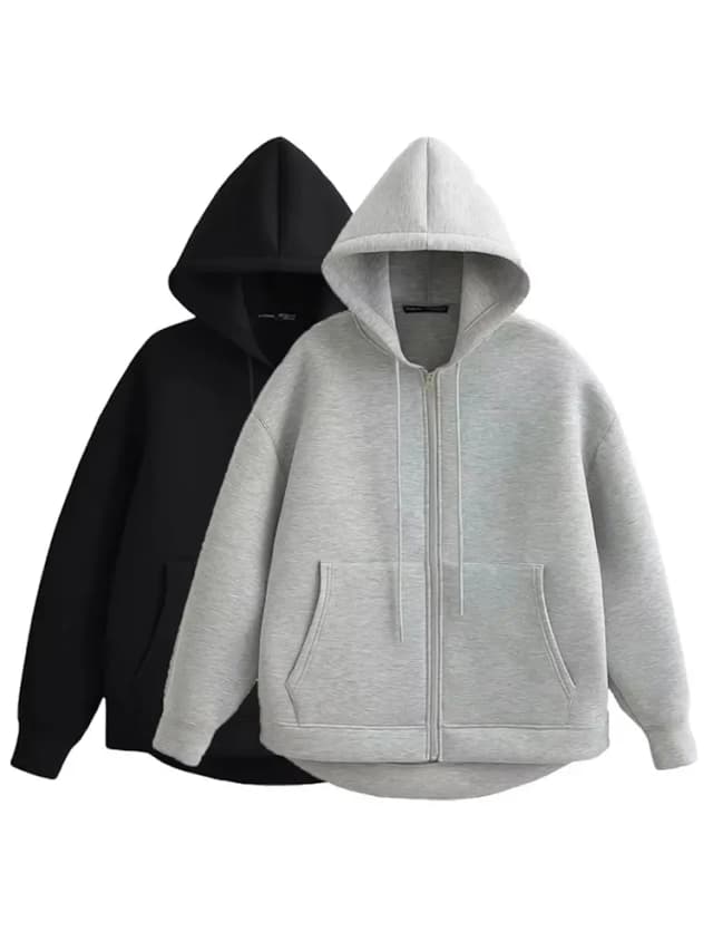 HH 가을 여성 캐주얼 후드 재킷 루즈 오버사이즈 지퍼 후디 스웨트셔츠 솔리드 코트 오피스 레이디 시크 아우터 탑스