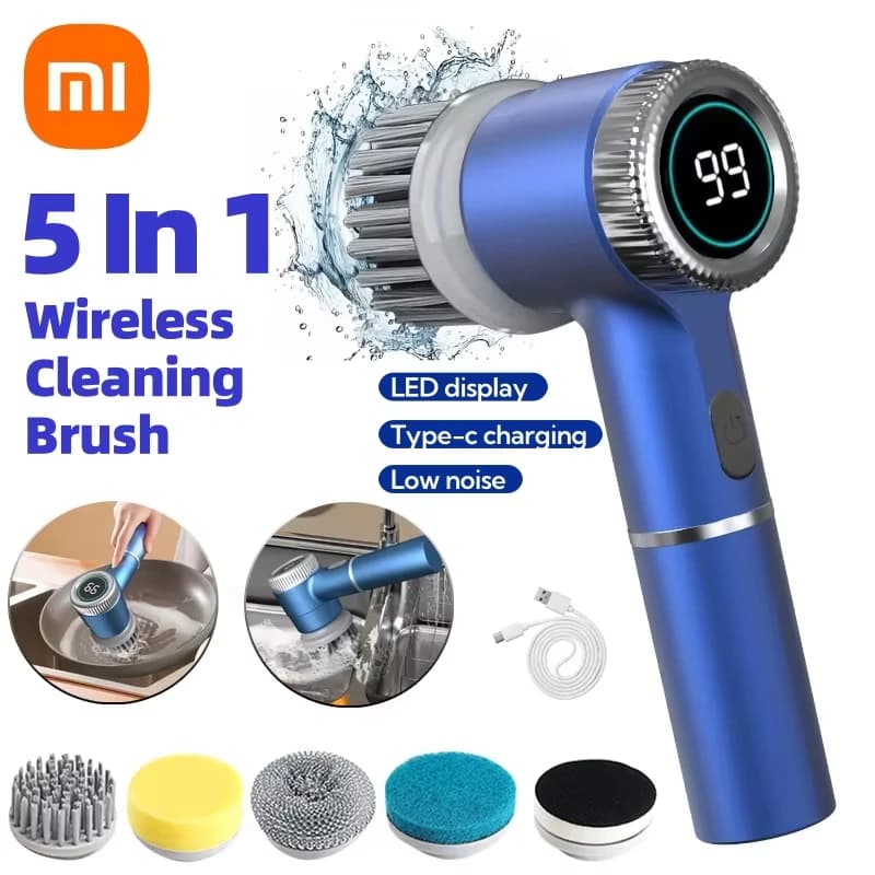 Xiaomi 전기 청소 브러시 ​​다기능 주방 욕실 화장실 휴대용 강력한 청소 브러시 ​​5 브러시 헤드 LED 디스플레이