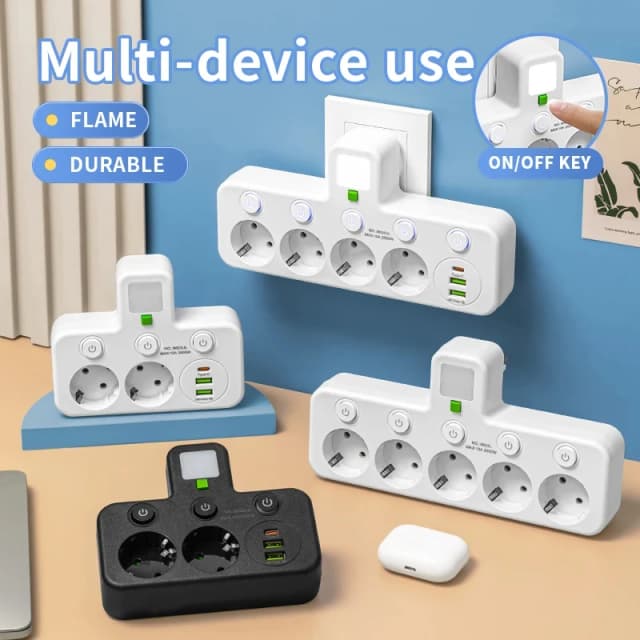 EU 플러그 콘센트 소켓 5구 전기 소켓 연장 코드 없음 USB 타입-C 포트 포함 또는 미포함 두 가지 사양