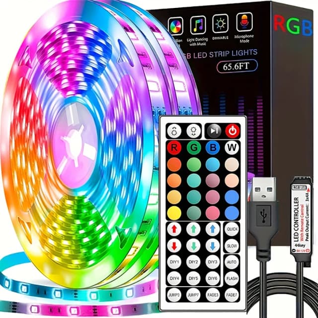 LED 스트립 조명 (44키 리모컨 포함) 1m 5m 10m 20m RGB 테이프 LED 벽/실내 장식용 (가정, 침실, 파티 장식, TV 백라이트)