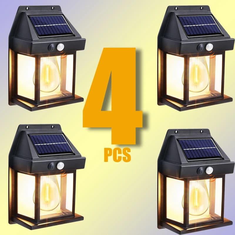 모션 센서와 태양열 전원 방수 야외 벽 조명 텅스텐 필라멘트 정원 마당 장식 LED 램프 3 모드 1-4Pcs