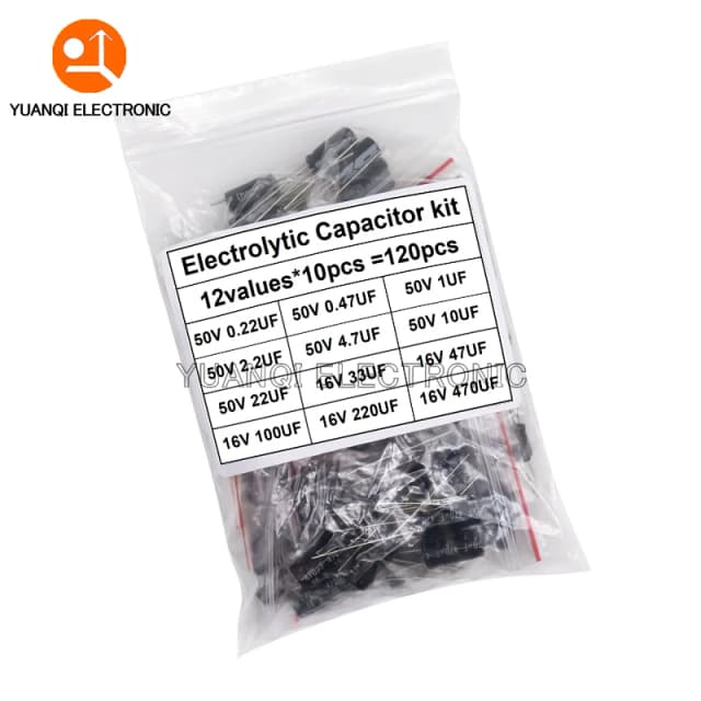120pcs 120pcs 12 값 0.22UF-470UF 알루미늄 전해 콘덴서 구색 키트 세트 팩