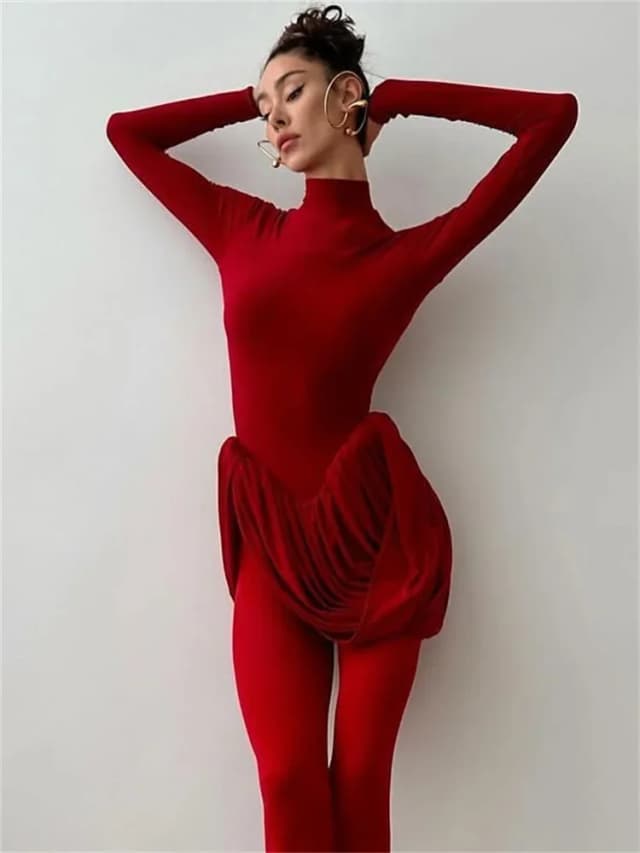 Tossy Backless Pleated 스키니 미니 드레스 패션 긴 소매 높은 허리 패치 워크 솔리드 우아한 파티 드레스 여성 붕대 드레스