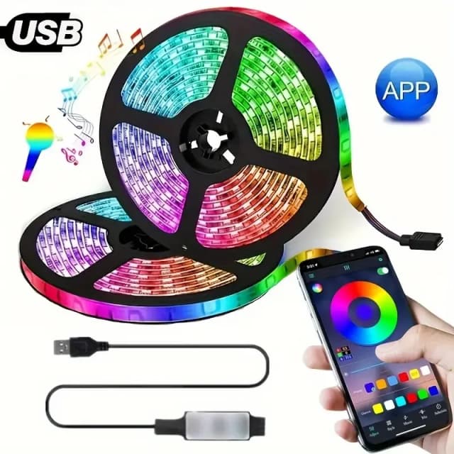 RGB 5050 LED 스트립 조명, USB 5V 블루투스 제어, 색상 변경 조명 테이프, LED 리본 유연한 램프, 홈 파티 장식