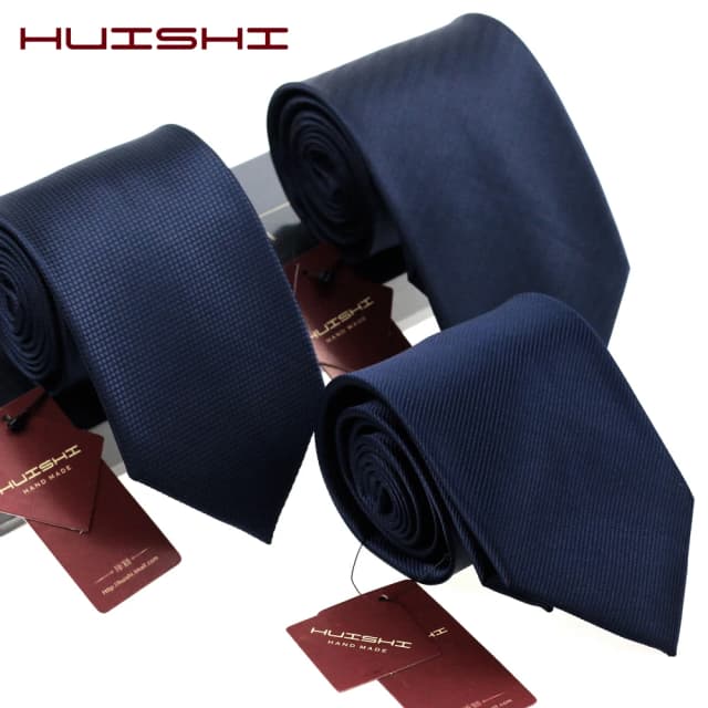 HUISHI 8CM 남성용 솔리드 다크 블루 컬러 넥타이 6cm 방수 자카드 넥타이 데일리웨어 넥타이 웨딩 파티 남성용