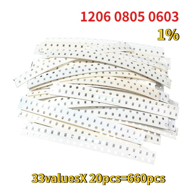 660pcs 1206 1% SMD 저항기 0805 0603 저항기 모듬 키트 33 값 각 20pcs 1R-1M 10K 100K 1K 100R 저항 세트
