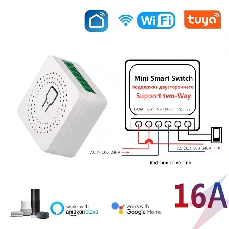 16A Tuya WiFi 스마트 스위치 모듈 양방향 제어 미니 스위치 차단기 Alexa Google Alice와 함께 작동하는 스마트 라이프