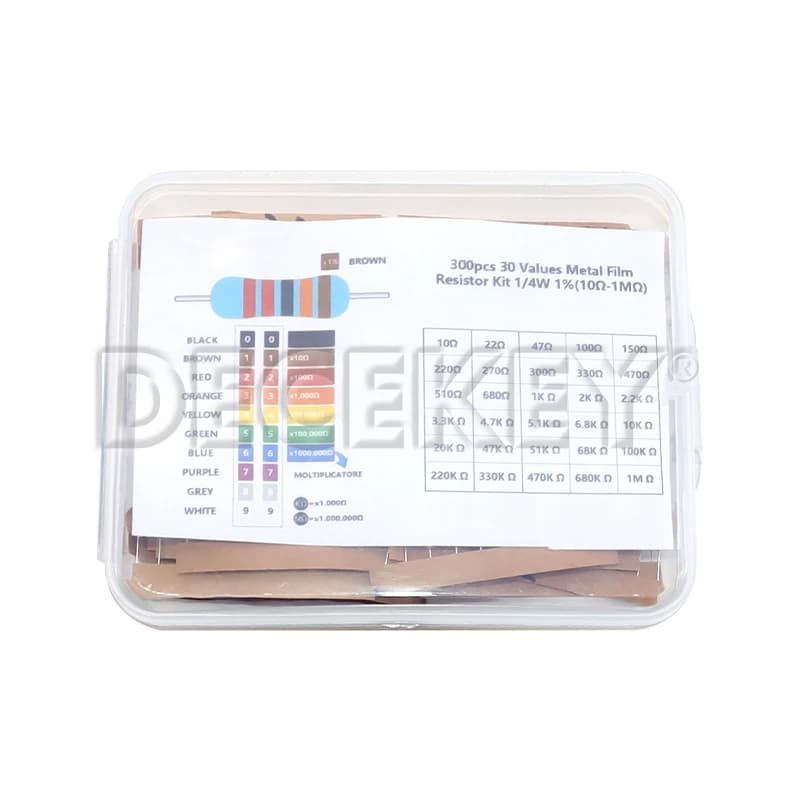 300Pcs 600Pcs 1/4W 금속 필름 저항기 키트 세트 30 값 저항기 팩, 10ohm ~1M 저항 1% 저항기 세트