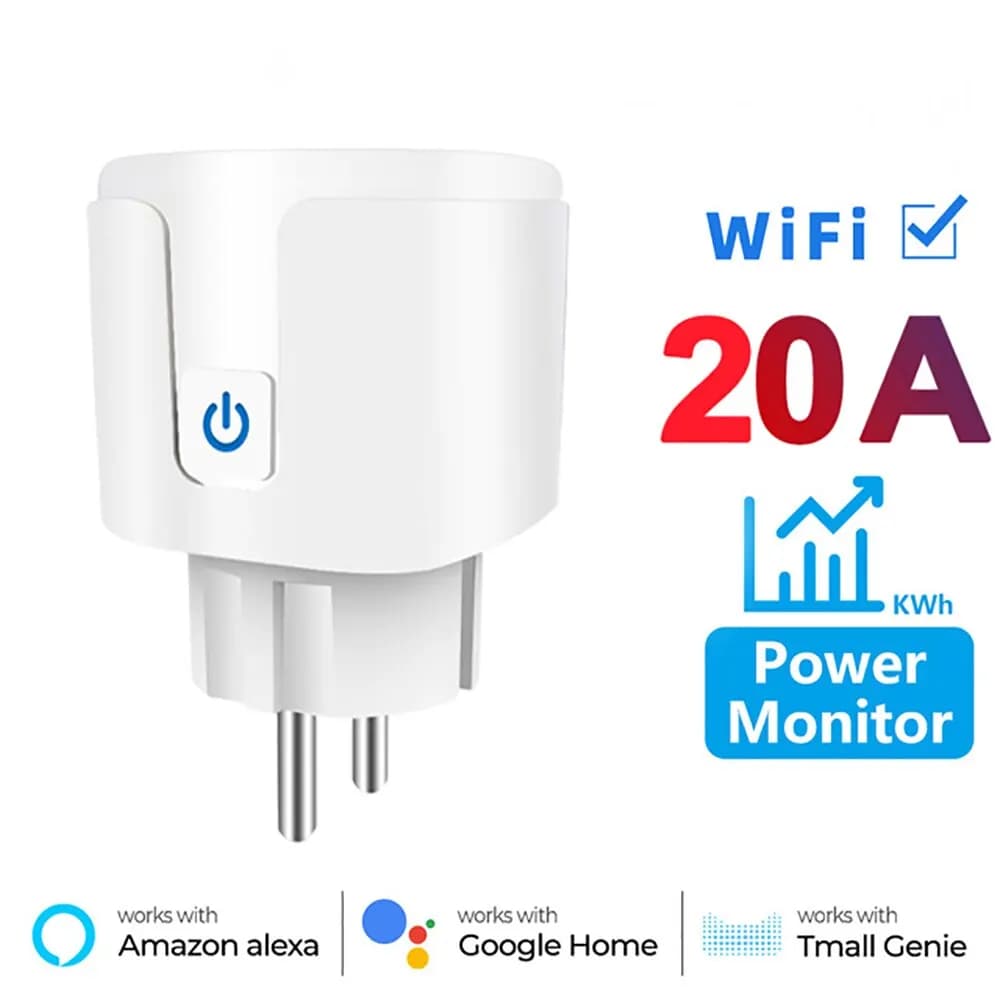 스마트 소켓 EU 20A Wifi 스마트 플러그(전력 모니터링 포함) 스마트 홈 음성 제어 지원 Google Assistant Alexa Alice