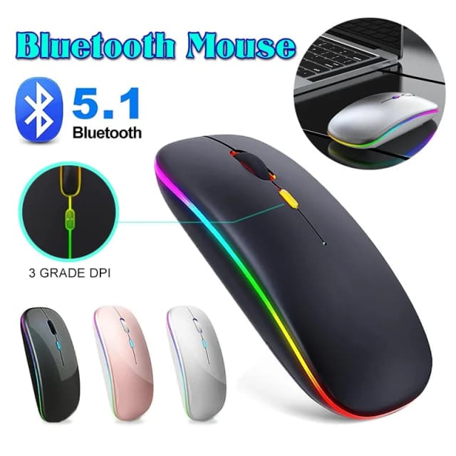 무선 마우스 블루투스 호환 2.4GHz 듀얼 모드 마우스 충전식 RGB 인체공학적 무음 클릭 PC iPad 노트북 화웨이용